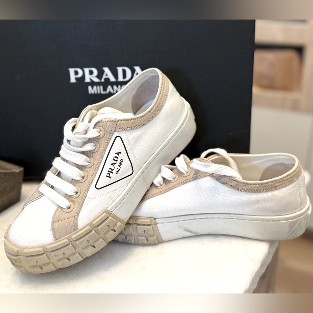 PRADA Platform Sneakers Tan/Beige/White SZ US 7